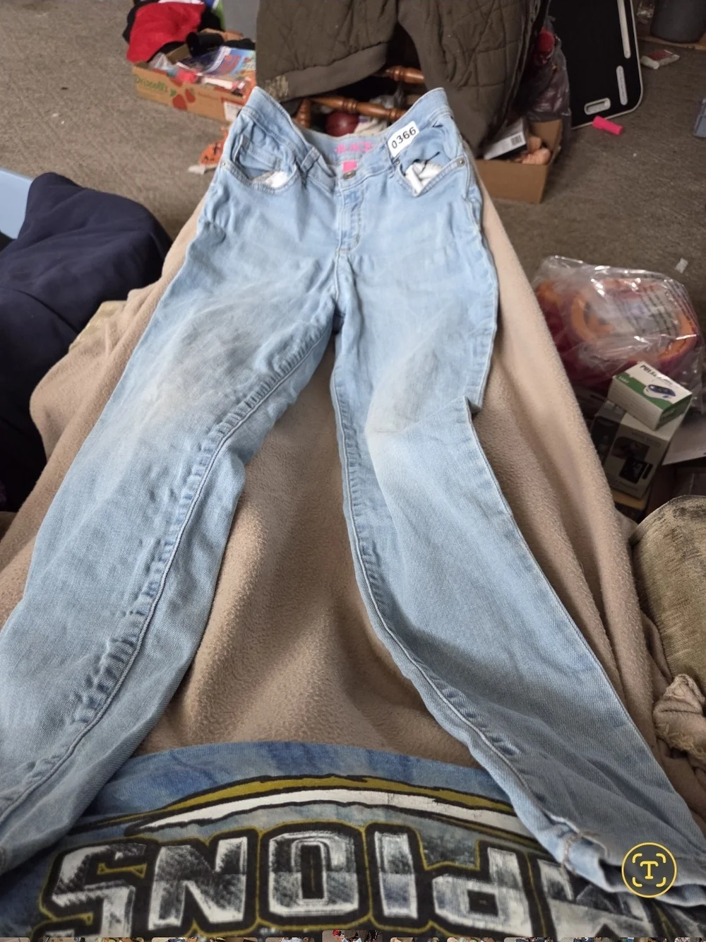 Place Light Wash Super Skinny Jeans with Pink Logo.
